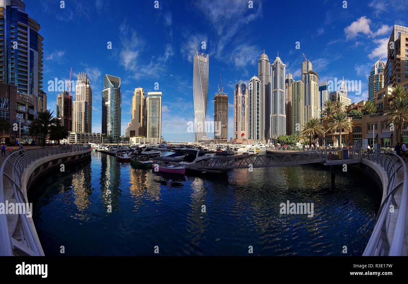 dubai marina with high-rise buildings Stock Photo