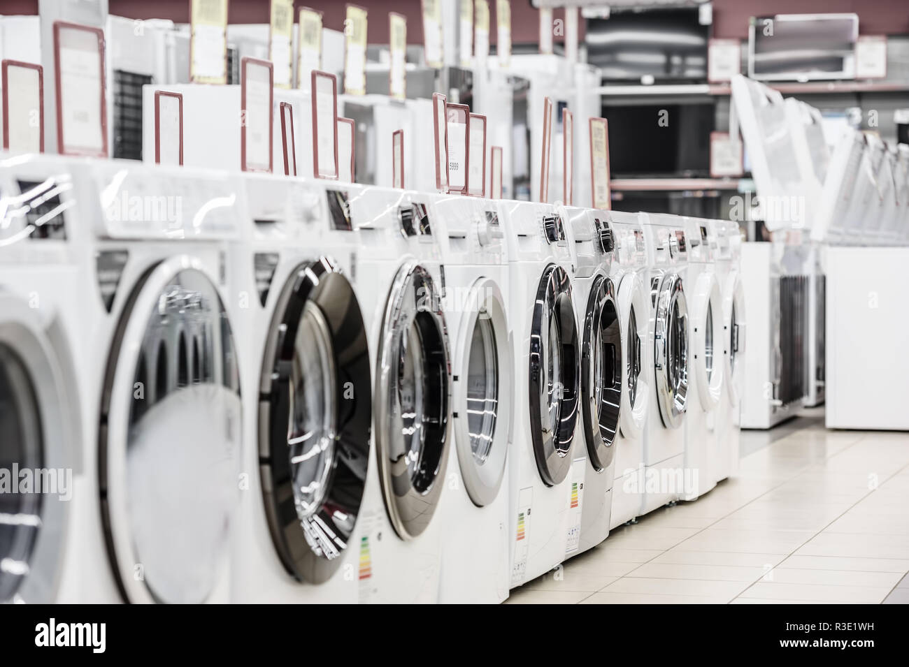 washing mashines in appliance store Stock Photo