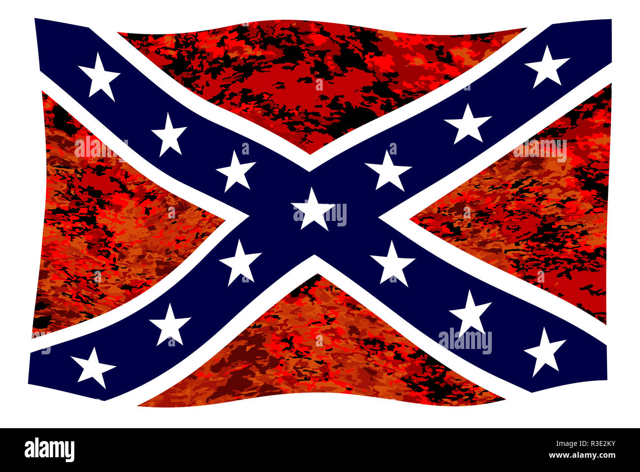 The flag of the confederates during the American Civil War with fire background fluttering Stock Photo