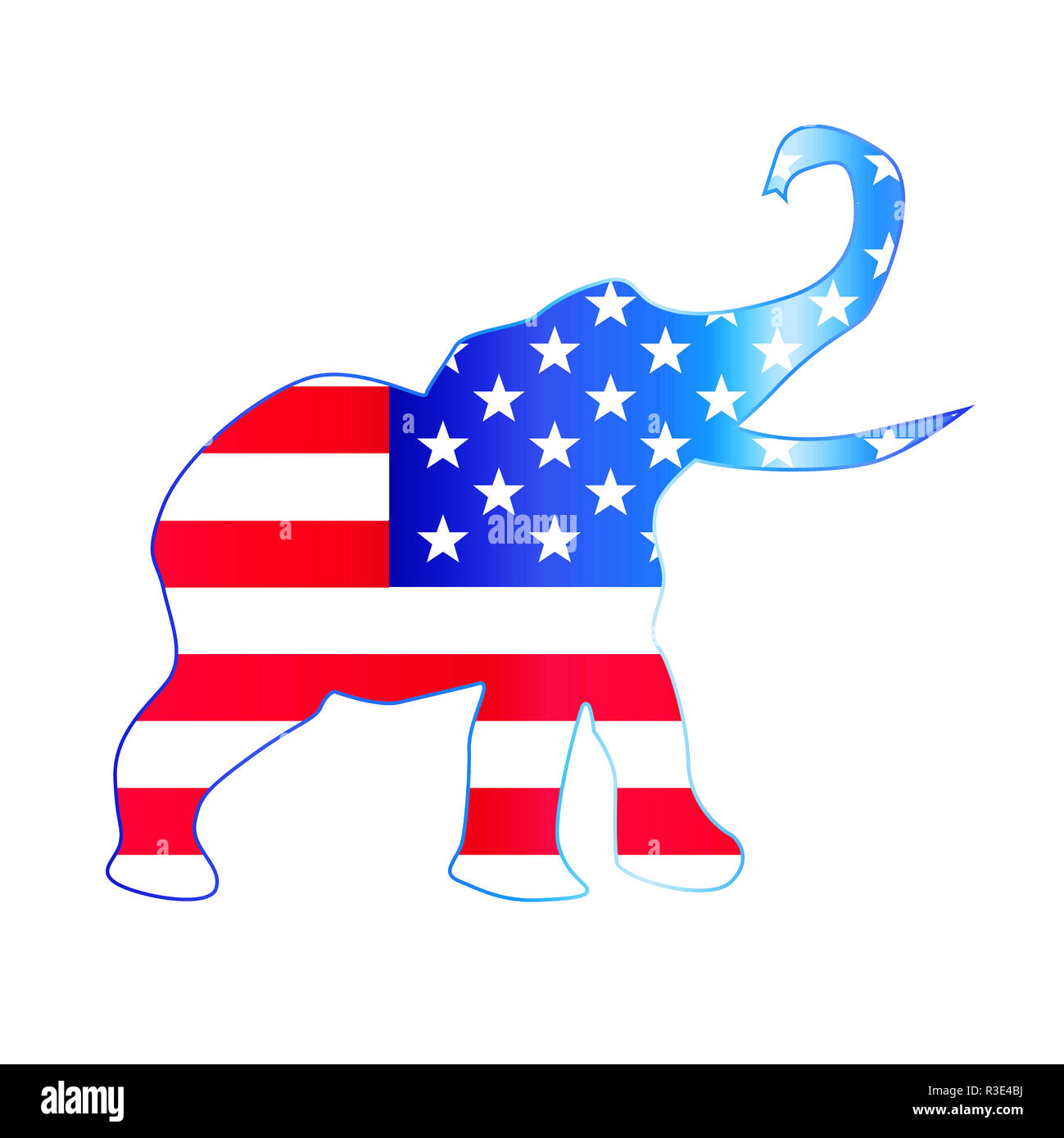 The United States Of American Republican Party Elephant Flag Over A White Background Stock Photo