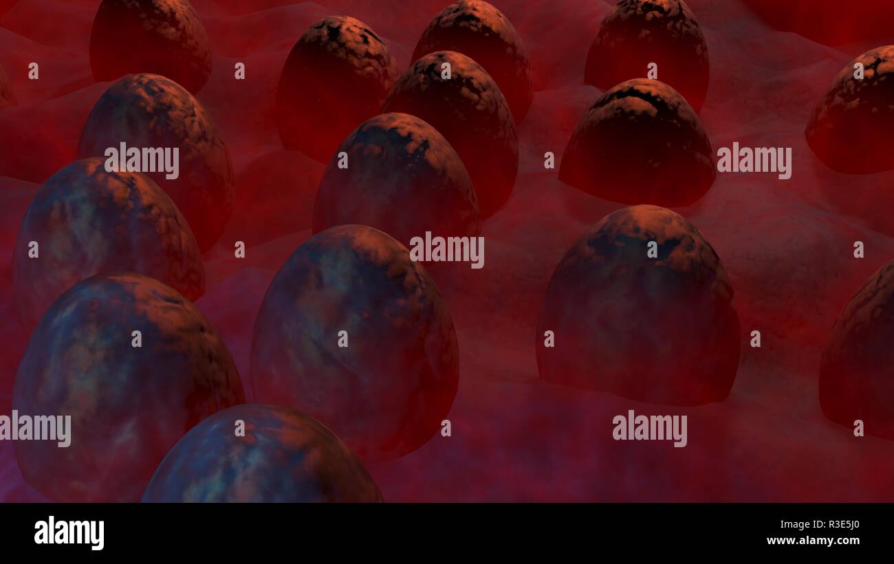 Alien eggs in mist. 3d render Stock Photo - Alamy