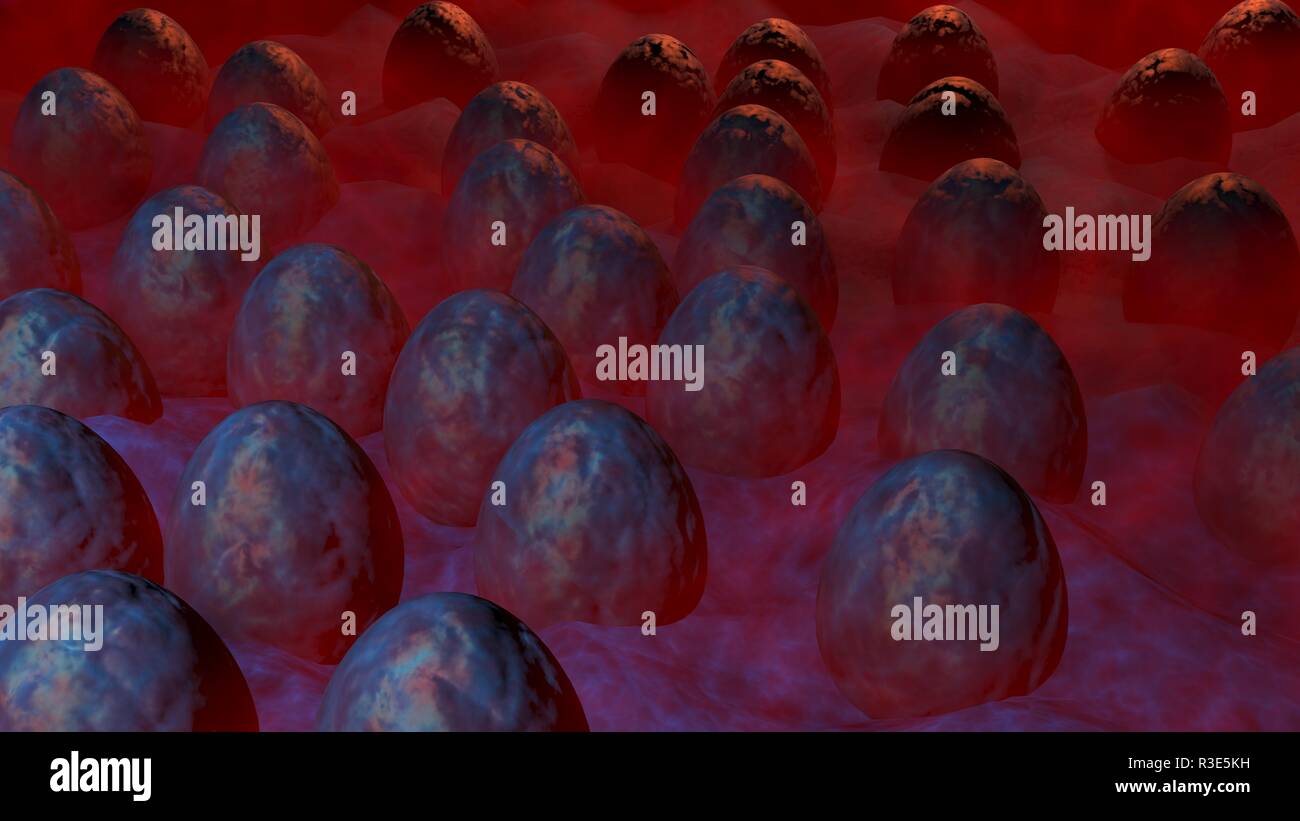 Alien eggs in mist. 3d render Stock Photo - Alamy