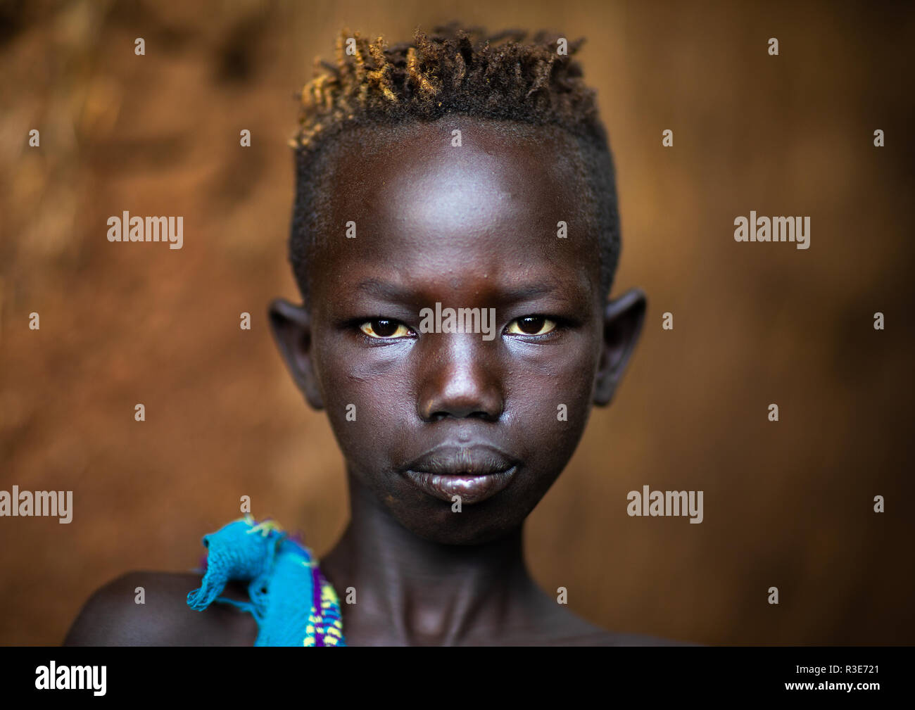 Portrait of a suri tribe boy, Omo valley, Kibish, Ethiopia Stock Photo