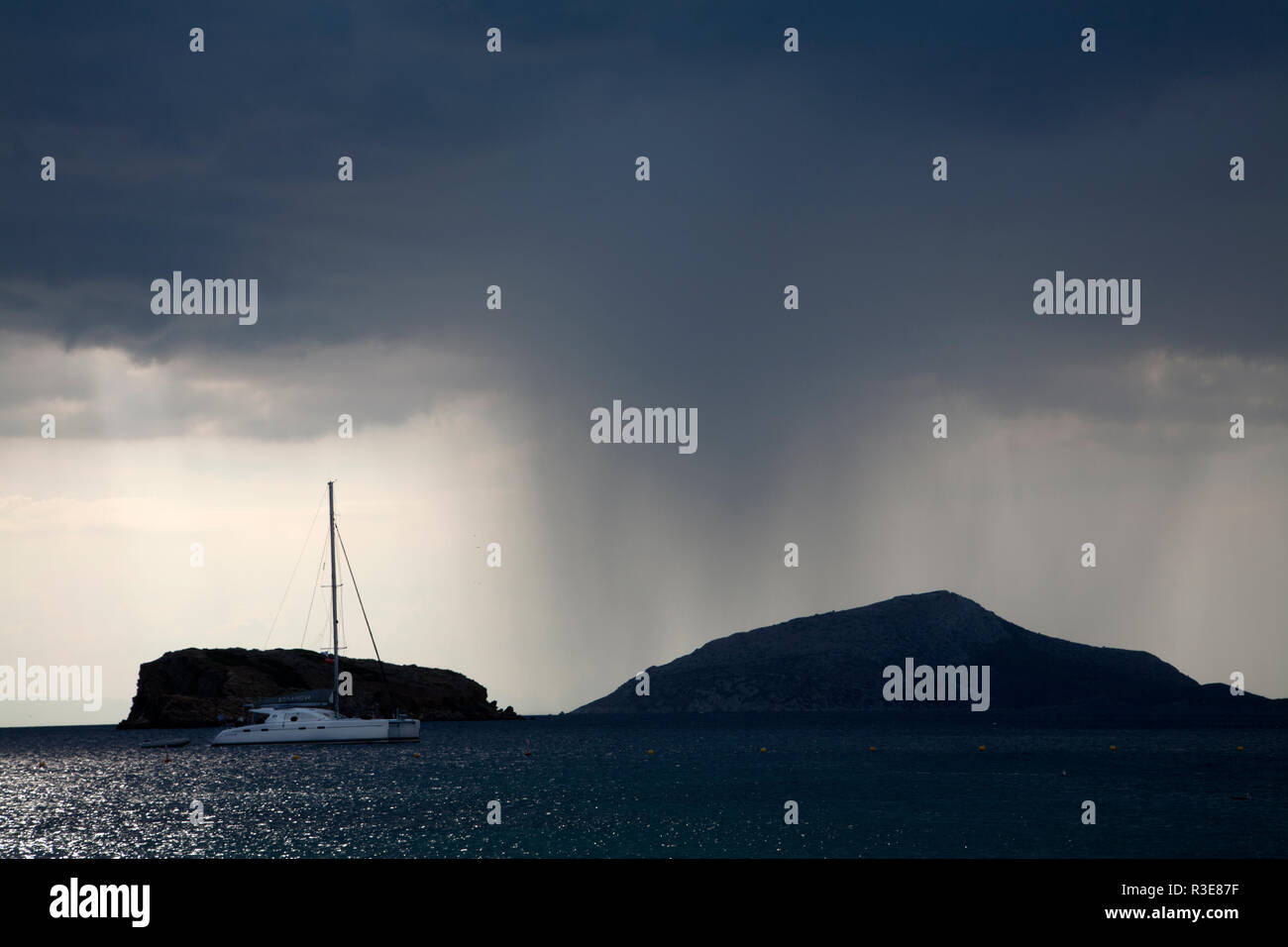 rainstorm over aegean sea sounio attica greece Stock Photo