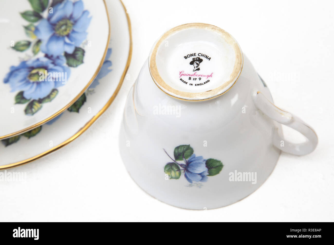 Gainsborough Bone China Tea Set Tea Cup, Saucer and Plate Stock Photo