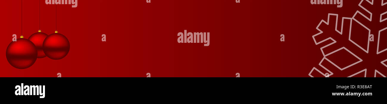 Christmas balls on red background long banner with text space and ...