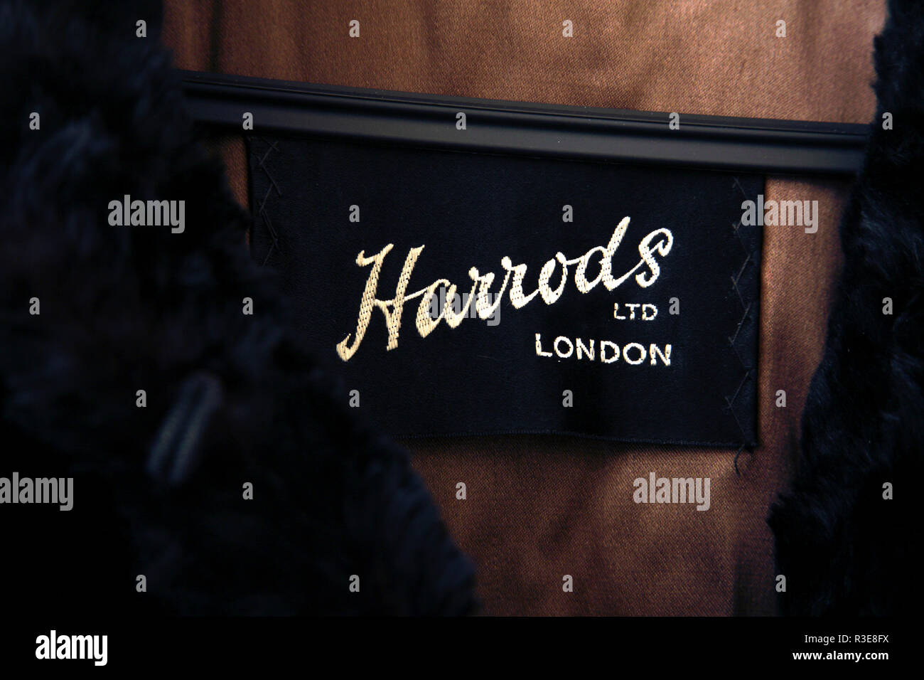 Vintage 1930's/40's Harrods Label on Black Mink Sable Fur Coat Stock Photo