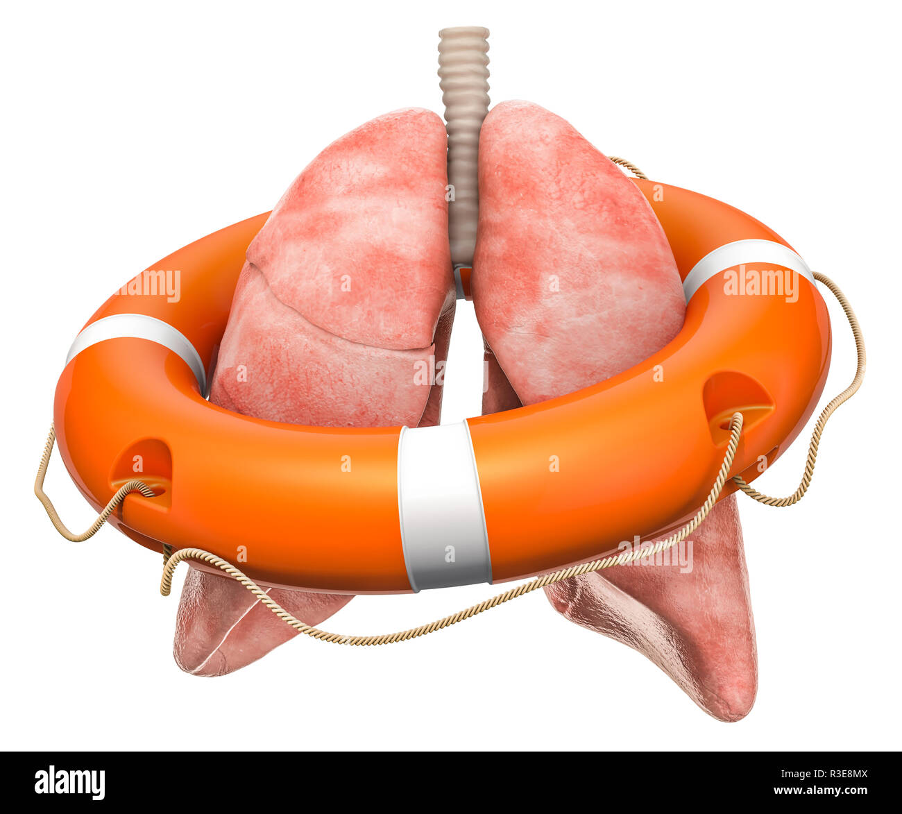 Human lungs with lifebelt, lungs protect concept. 3D rendering isolated on white background Stock Photo