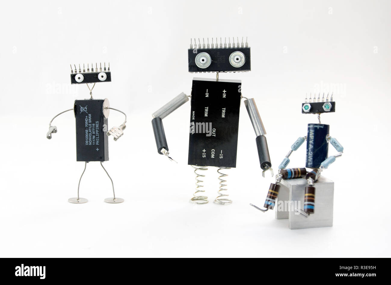 Computer chip robot characters recycled art Stock Photo