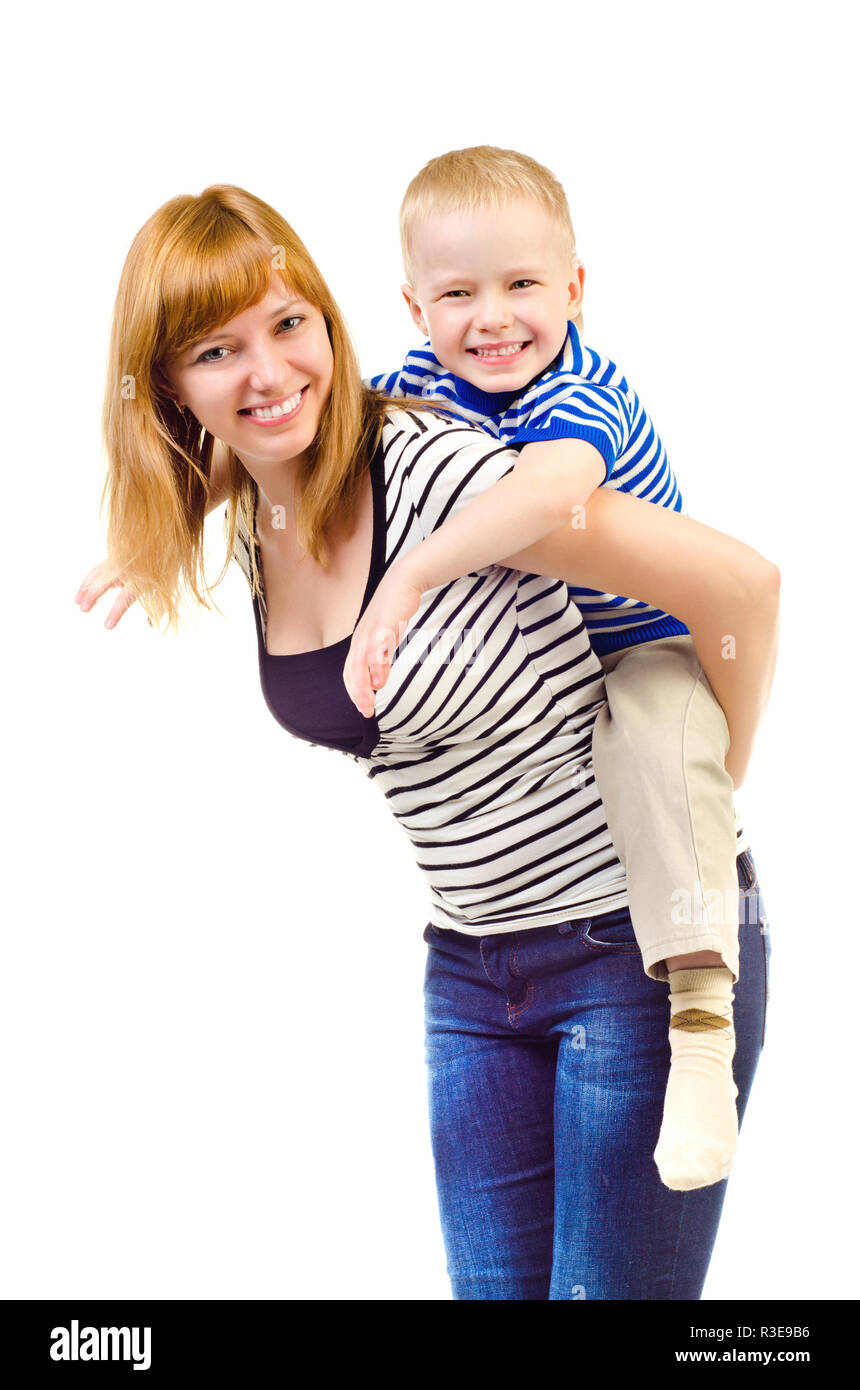 mother and child isolated on a white background Stock Photo - Alamy