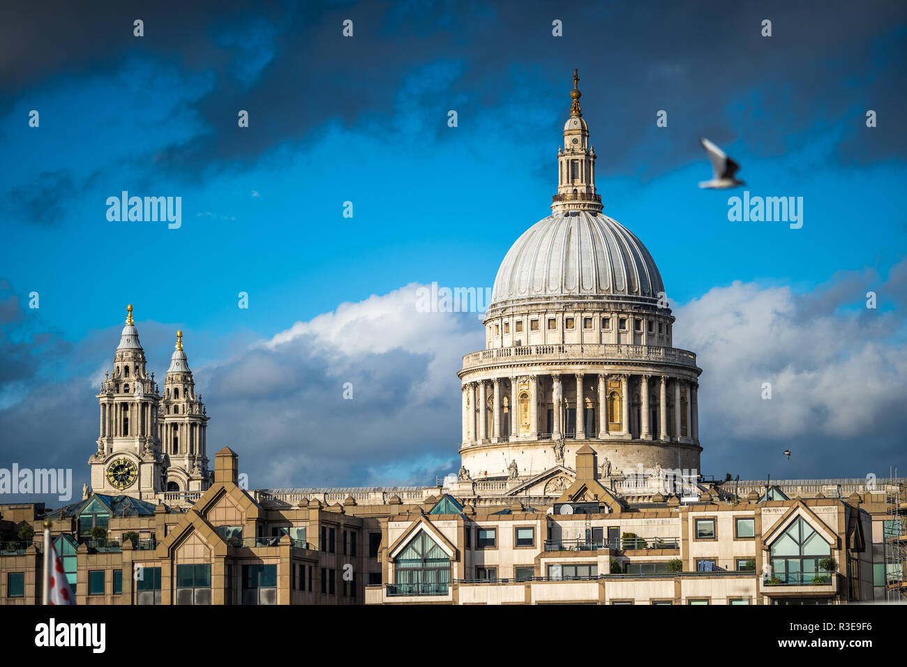 St. Paul's Cathedral, London, England against blue skies on sunny day Stock Photo
