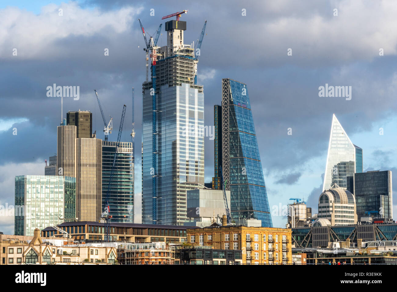 Skyscrapers under construction over Blackfriars Bridge in London, England on sunny day. Stock Photo