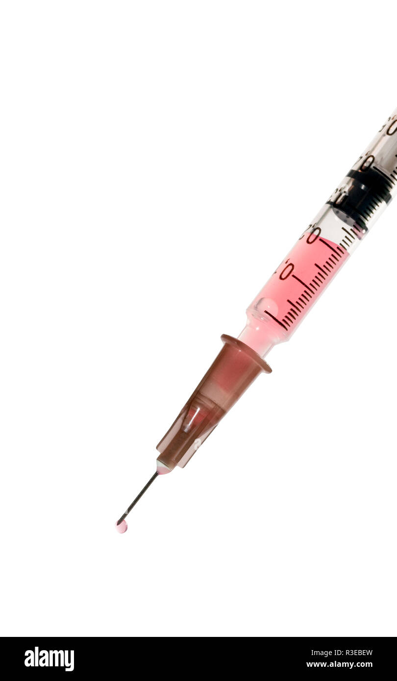 Hypodermic Syringe filled with colourful liquid as a vaccination and health concept Stock Photo
