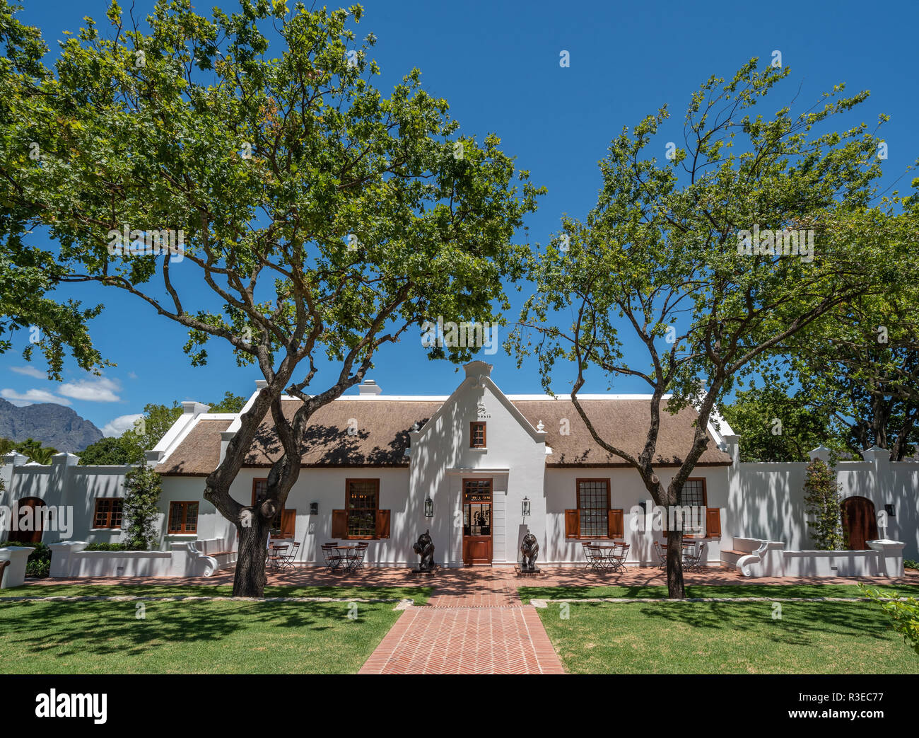 Architecture in the beautiful town of Stellenbosch showing Dutch influence, Western Cape, South Africa Stock Photo