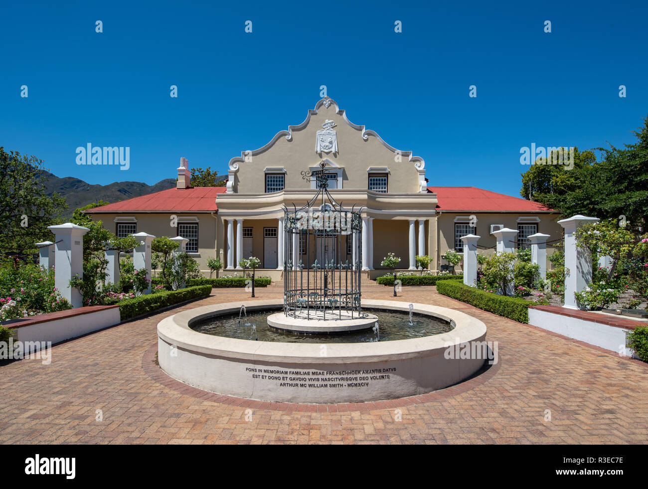 Architecture in the beautiful town of Stellenbosch showing Dutch influence, Western Cape, South Africa Stock Photo