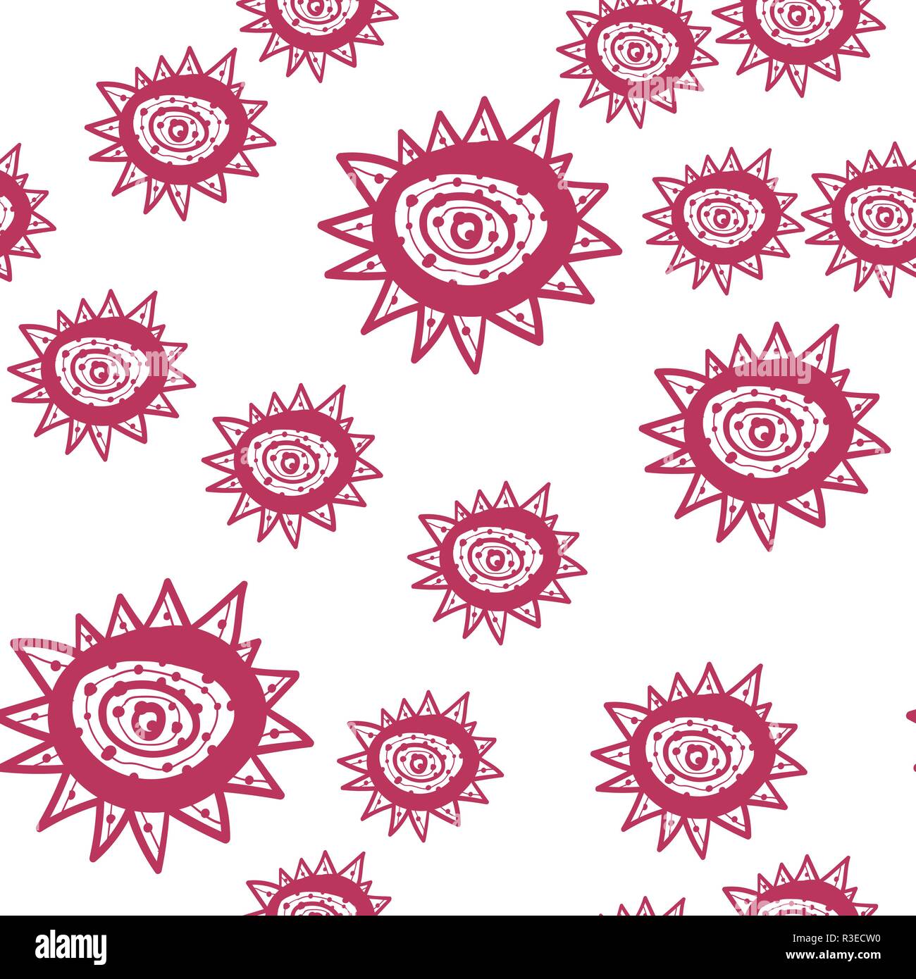 Seamless pattern with red hand painted flowers on white. Seamless Texture pattern. Vector Illustration. Stock Vector