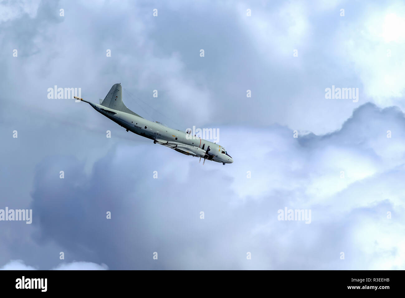 German Navy, Lockheed P-3 Orion, a four-engine turboprop anti-submarine and maritime surveillance aircraft developed for the United States Navy and in Stock Photo