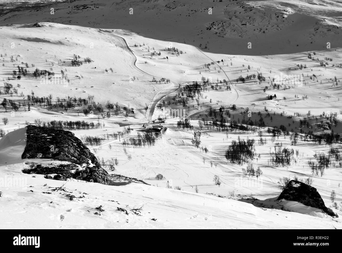 A beautiful scene of a ski system from above, Oppdal, Norway Stock Photo