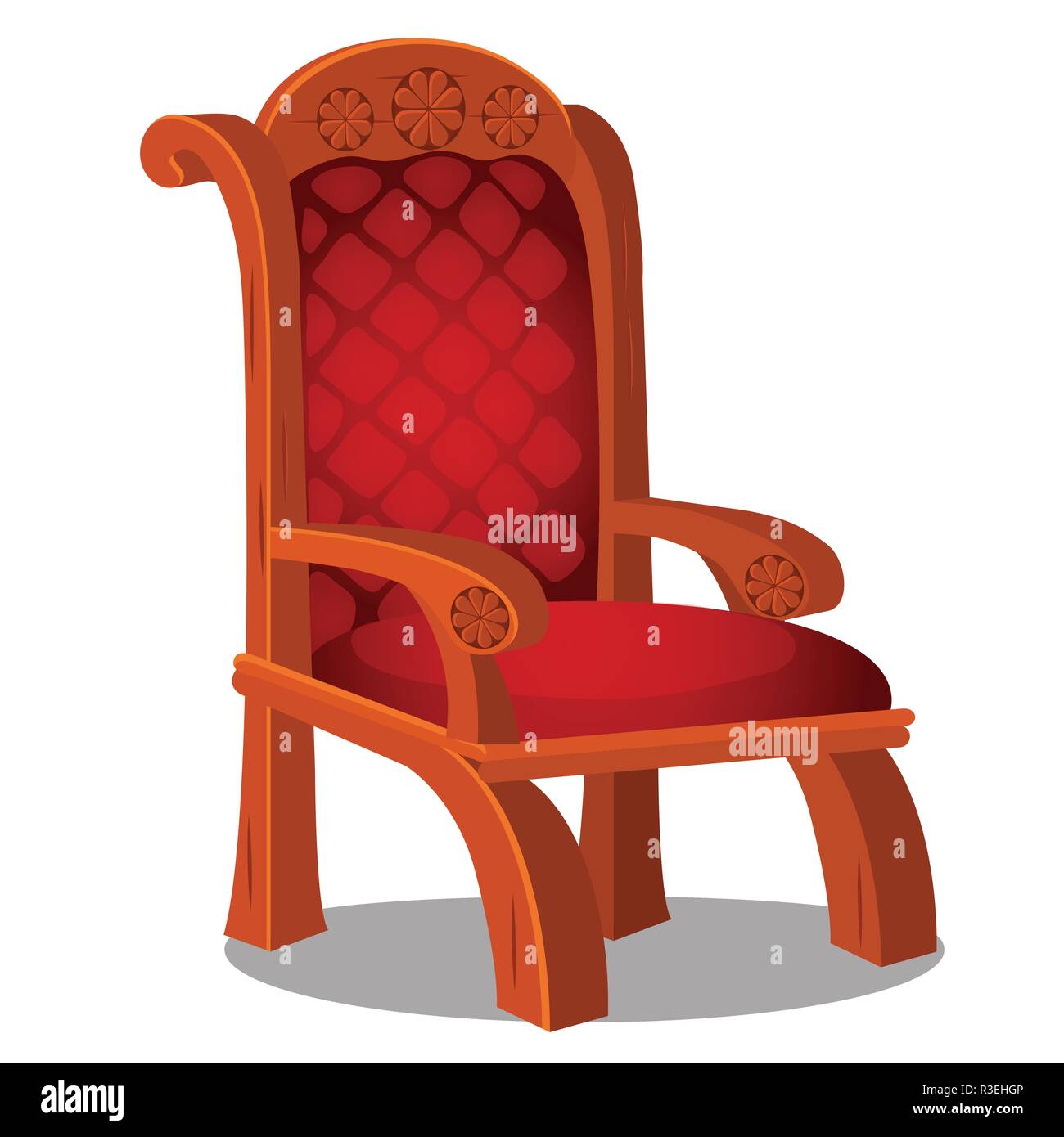 Vintage wood chair with red upholstered isolated on a white background. Vector cartoon close-up illustration. Stock Vector