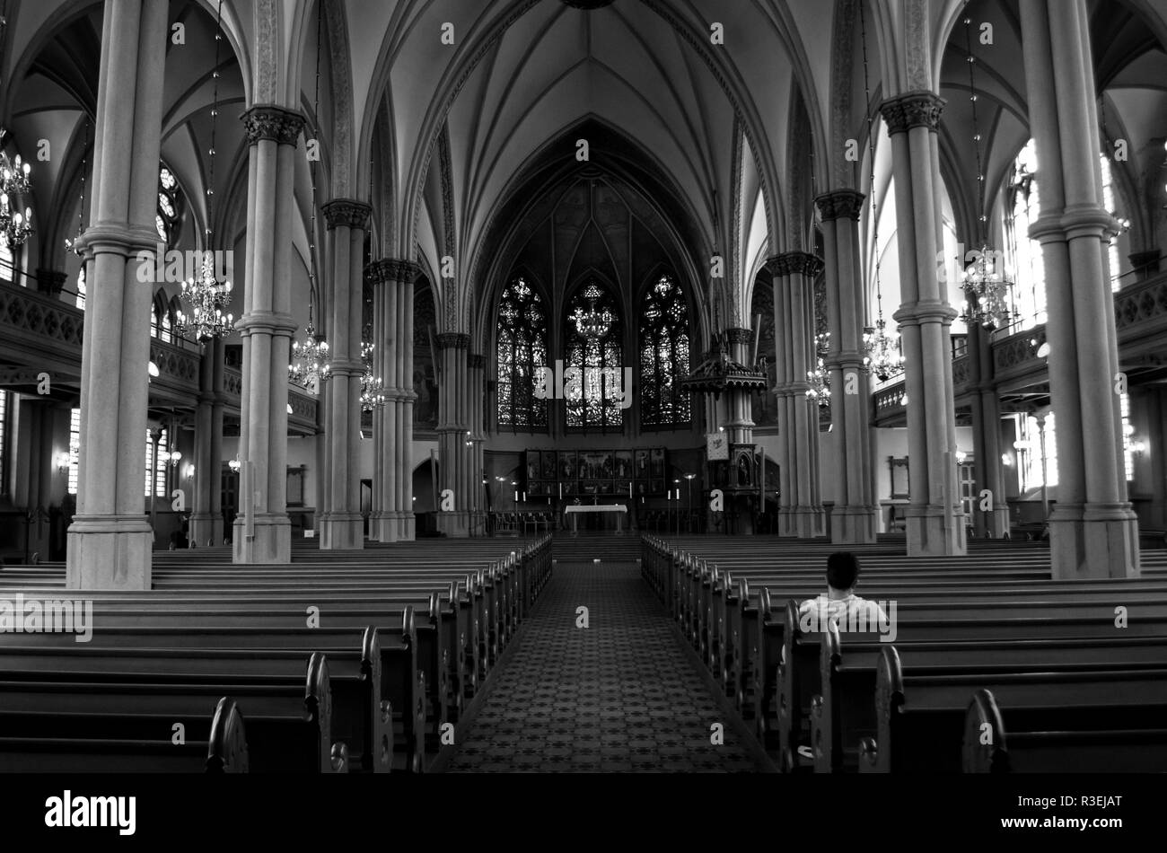 Sitting Alone On A Bench In A Church Stock Photo 225900496 Alamy