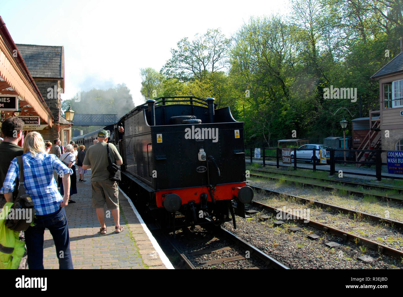 .Steam locomotive reversing through Highley railway station, Shropshire ...