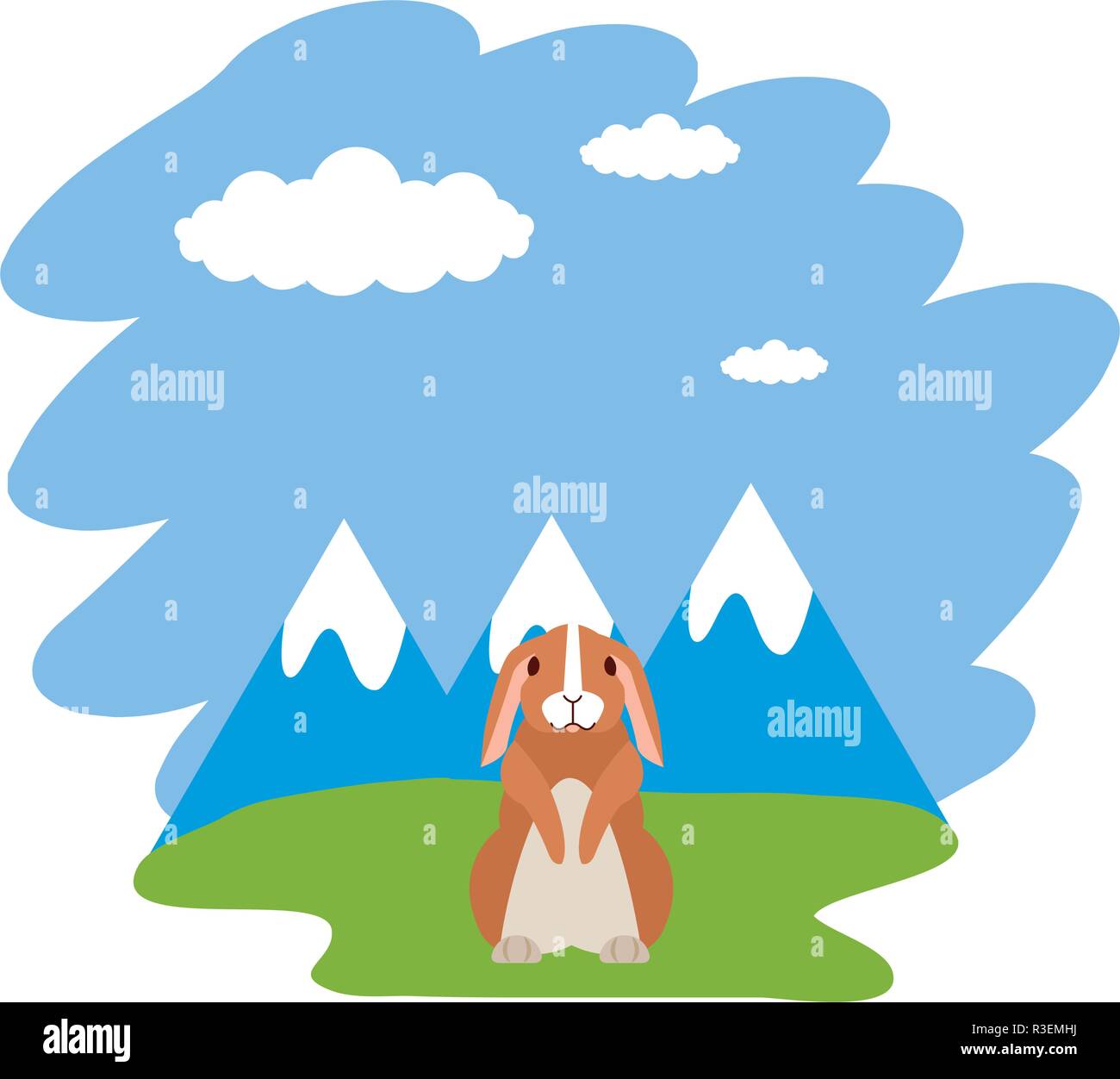 rabbit nature grass mountains landscape vector illustration Stock ...