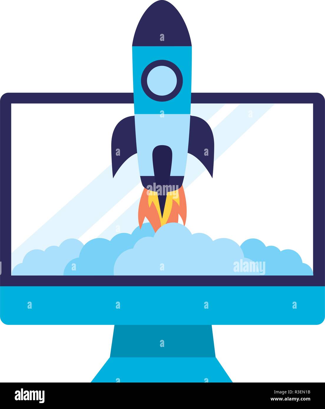 computer rocket search engine optimization vector illustration Stock ...