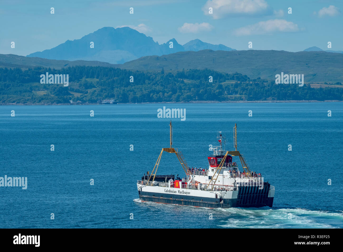The Caledonian MacBrayne ferry, the MV Loch Fyne sails from Mallaig to Armadale on the Isle of Skye. Stock Photo