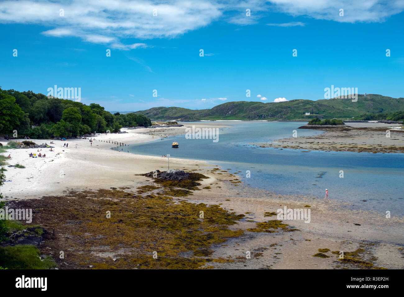 The white sands of Morar, near Mallaig, Scotland during a heatwave, July 2018. Stock Photo