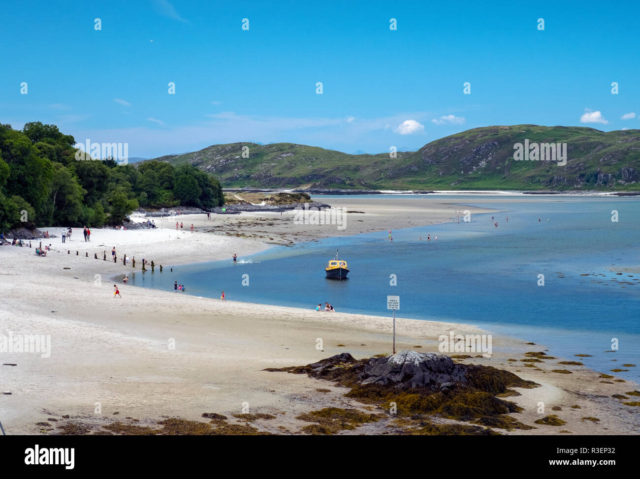 The white sands of Morar, near Mallaig, Scotland during a heatwave, July 2018. Stock Photo