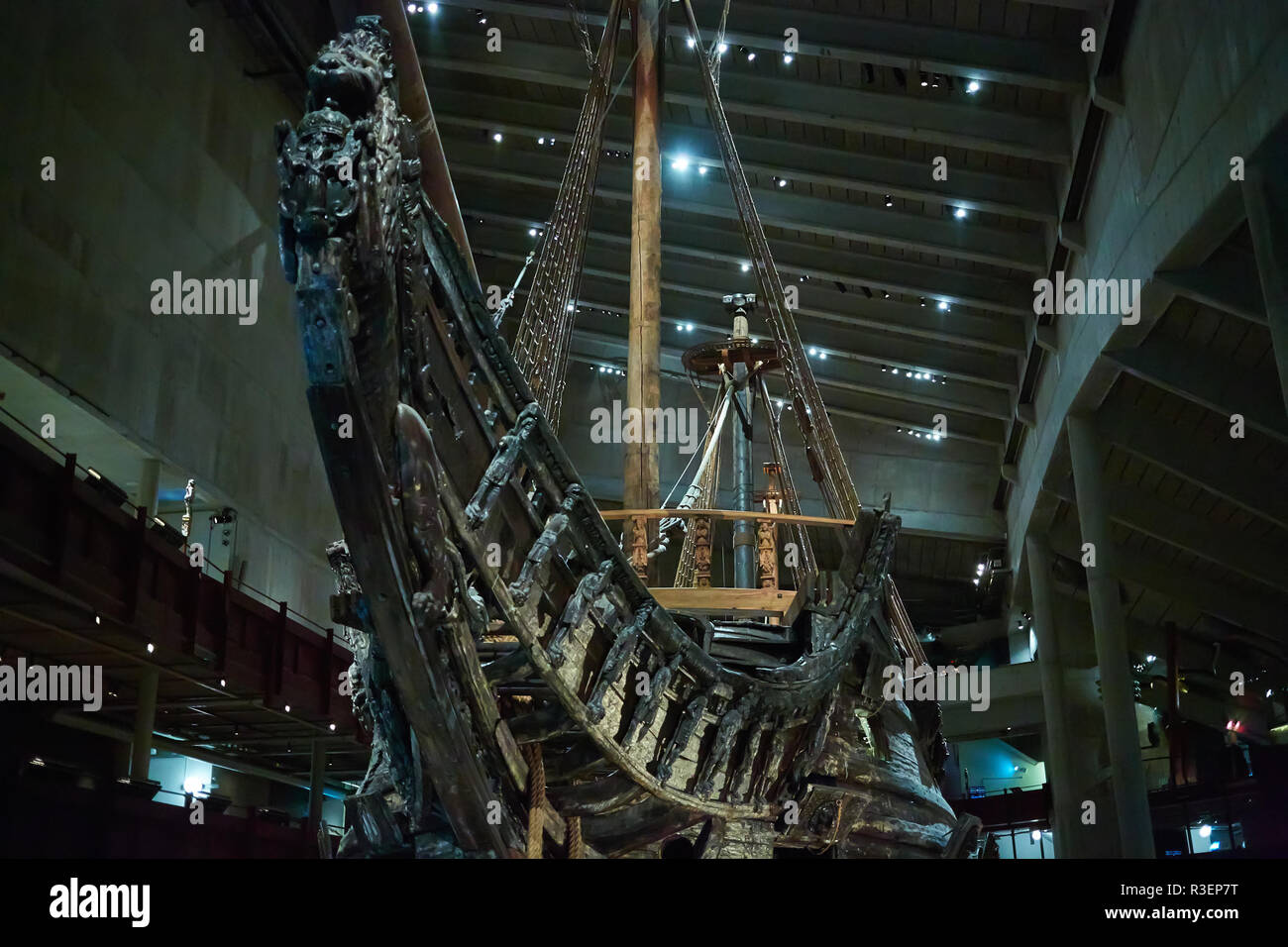 Stockholm, Swden - Novemer 6, 2018. Visit of The Vasa ship in Vasa Museum in Stockholm. Details and exterior of the ship Stock Photo