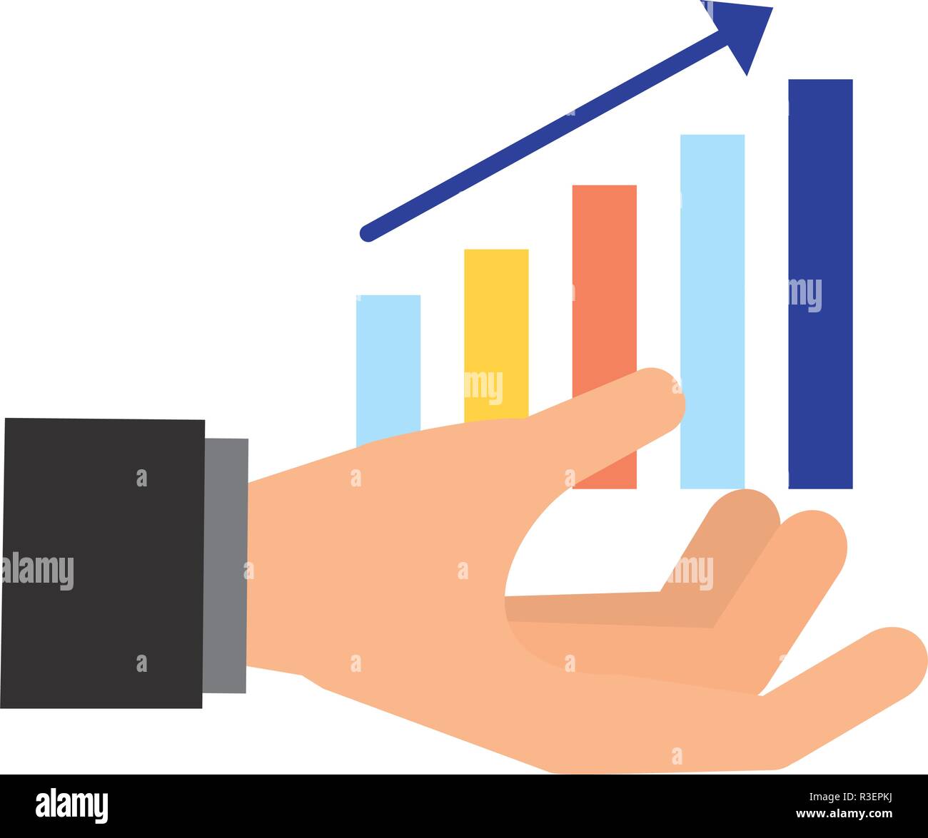 hand with statistics bar search engine optimization vector illustration ...
