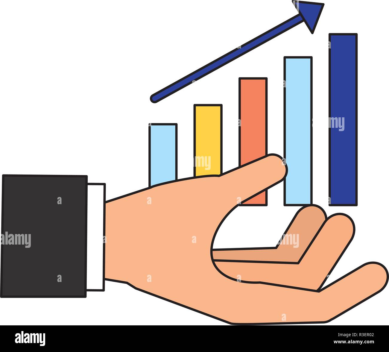 hand with statistics bar search engine optimization vector illustration ...