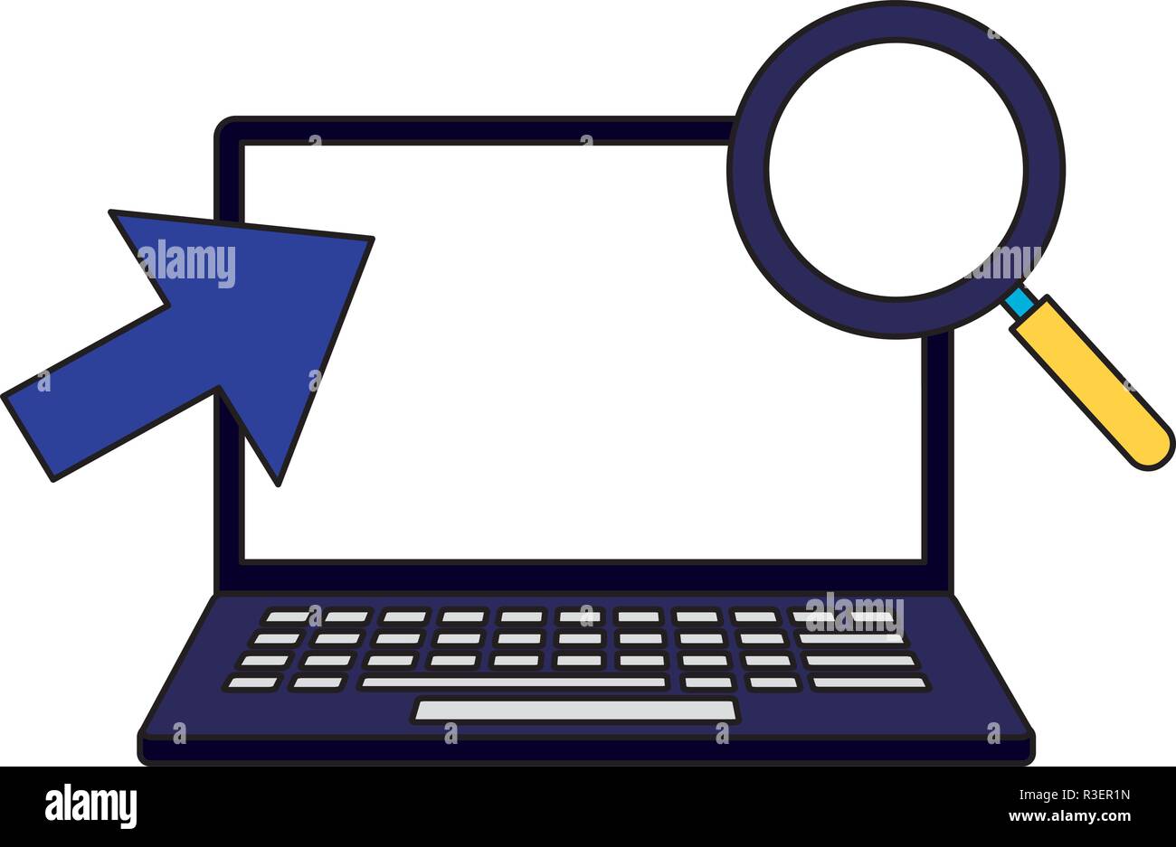 laptop computer magnifying glass and arrow vector illustration Stock ...