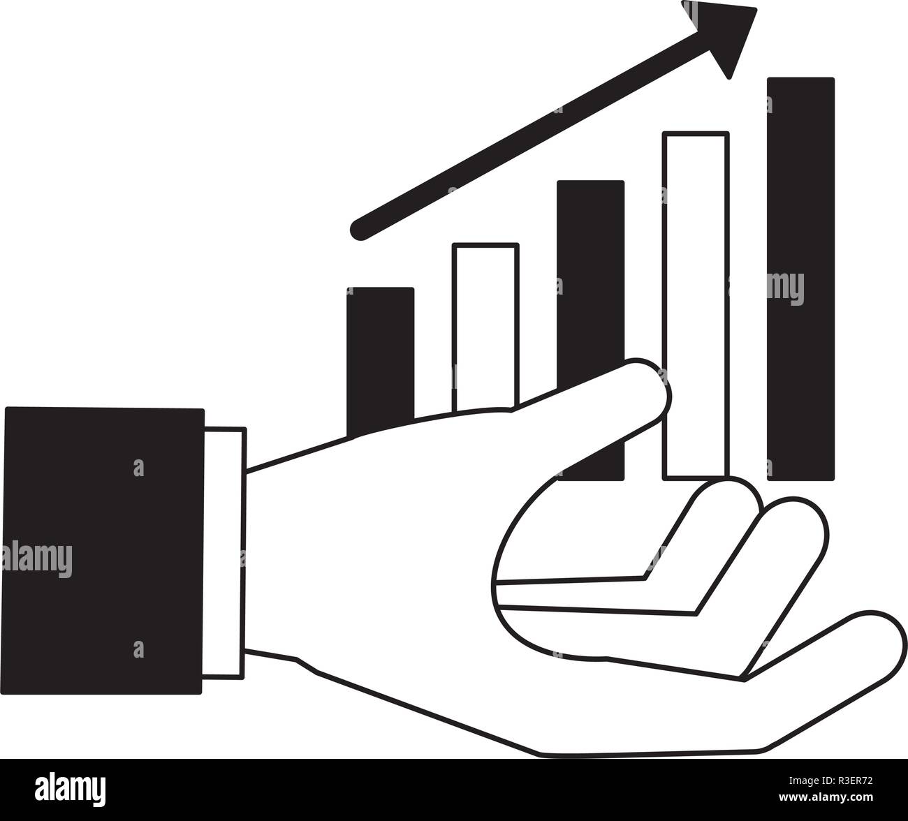 hand with statistics bar search engine optimization vector illustration ...