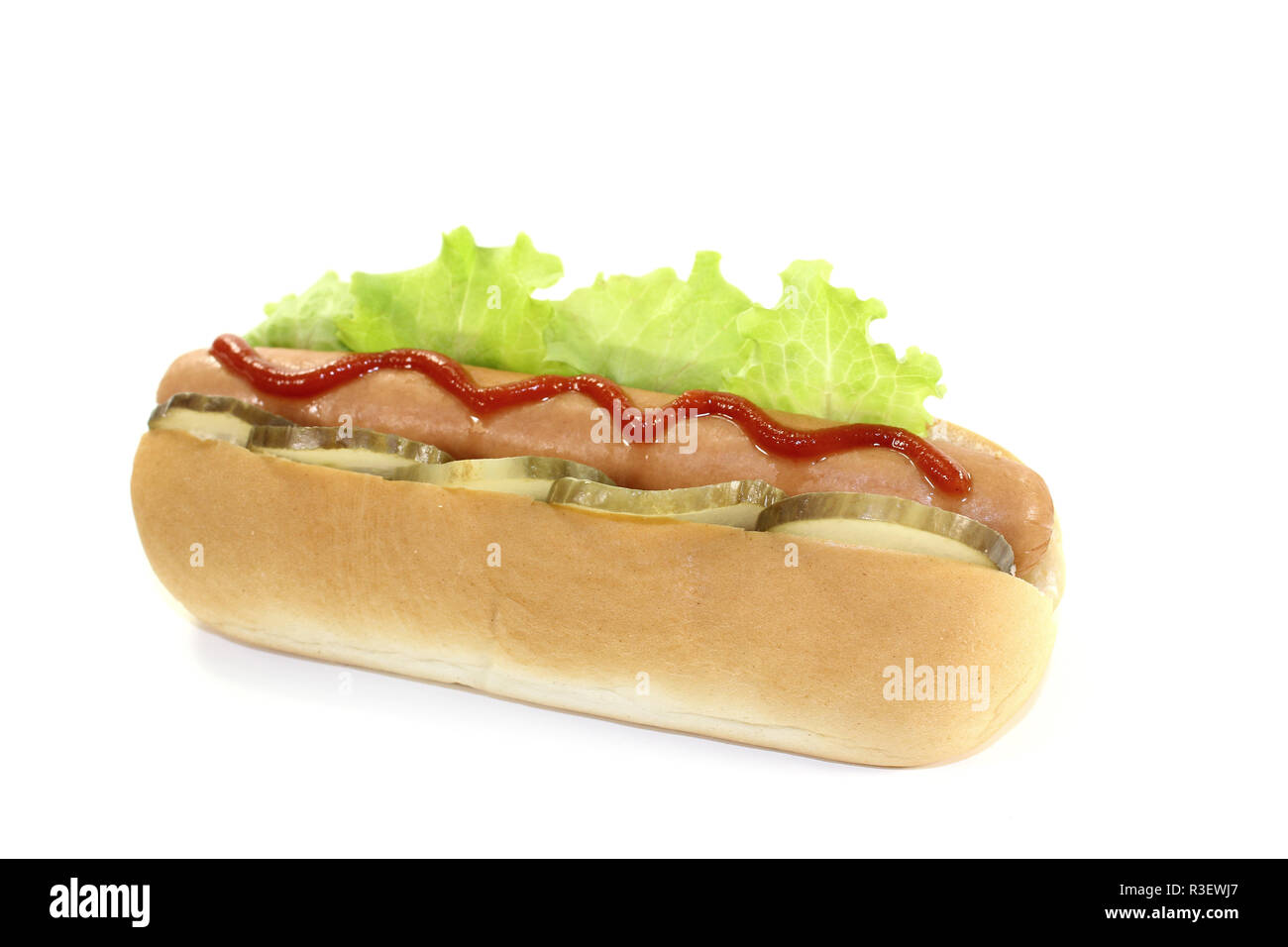 hot dog with cucumber and ketchup Stock Photo Alamy