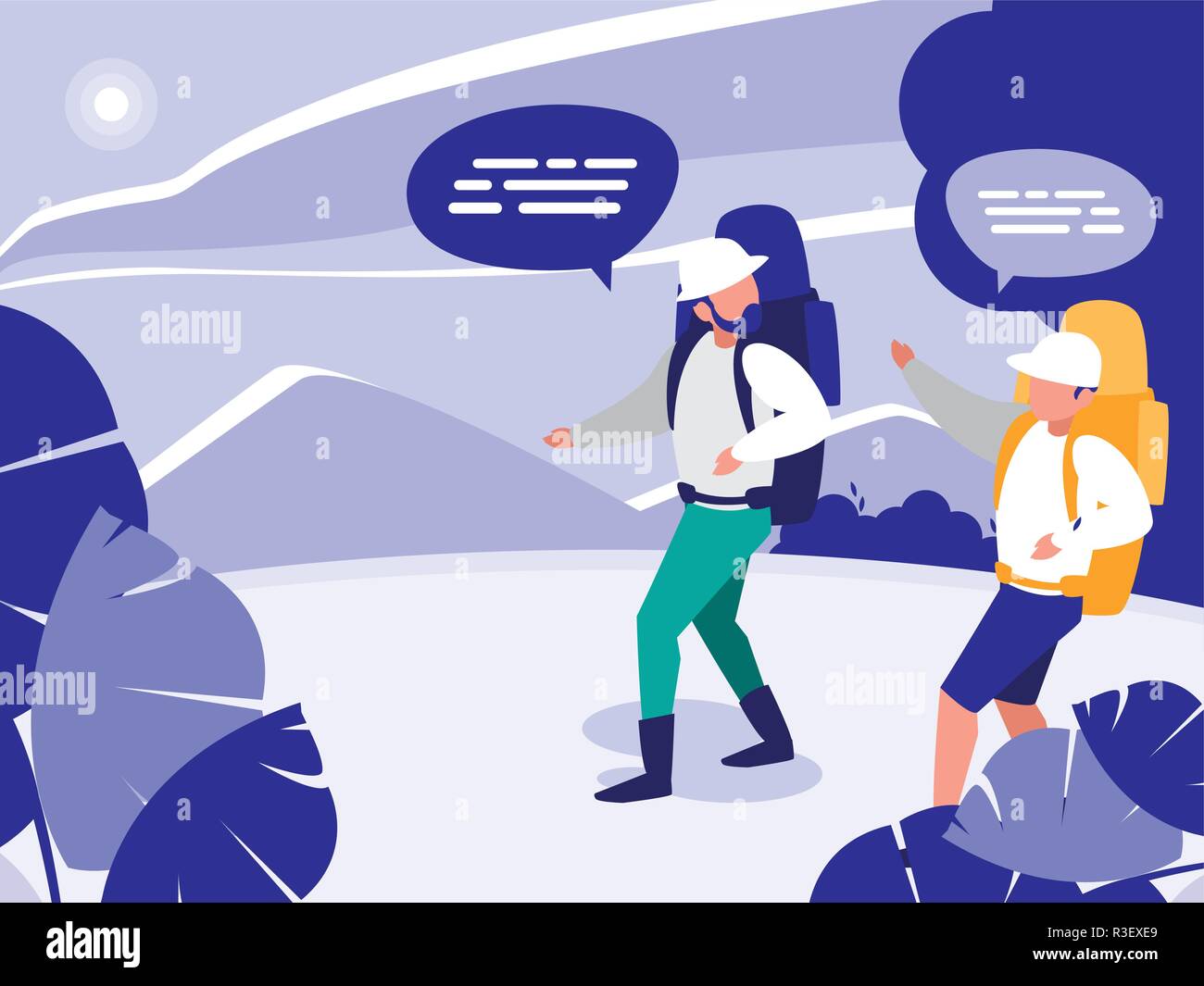 young couple talking in the landscape vector illustration design Stock ...