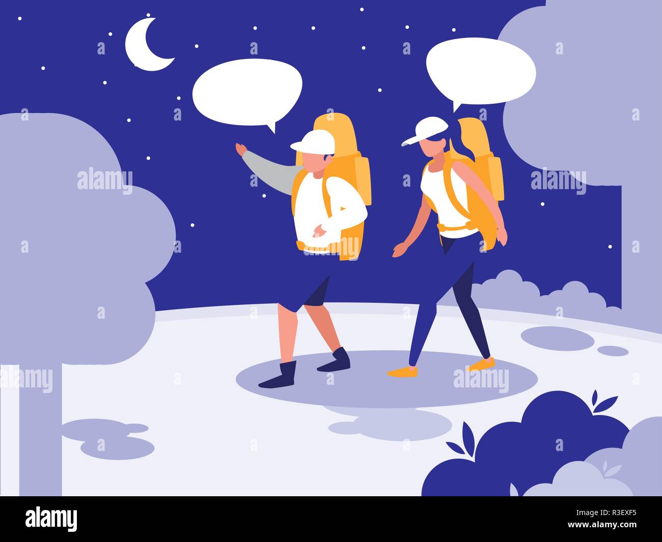 young couple talking in the landscape vector illustration design Stock ...