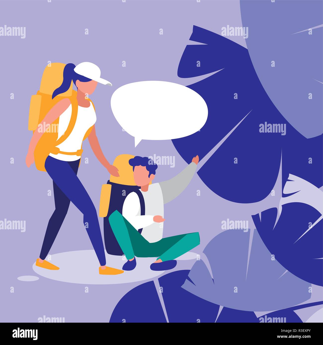 young couple talking in the landscape vector illustration design Stock ...