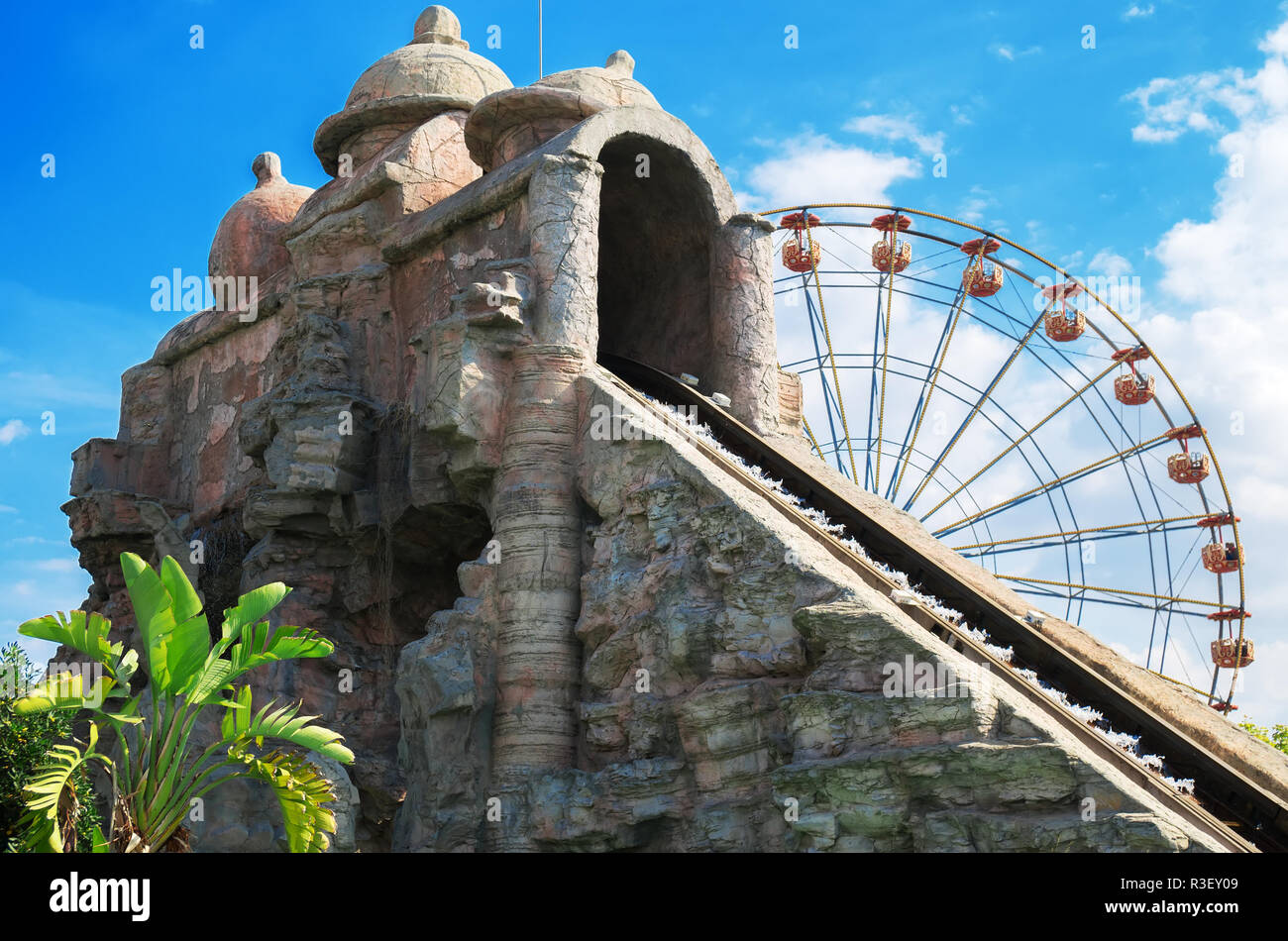 Water roller coaster in amusement park at summer Stock Photo Alamy