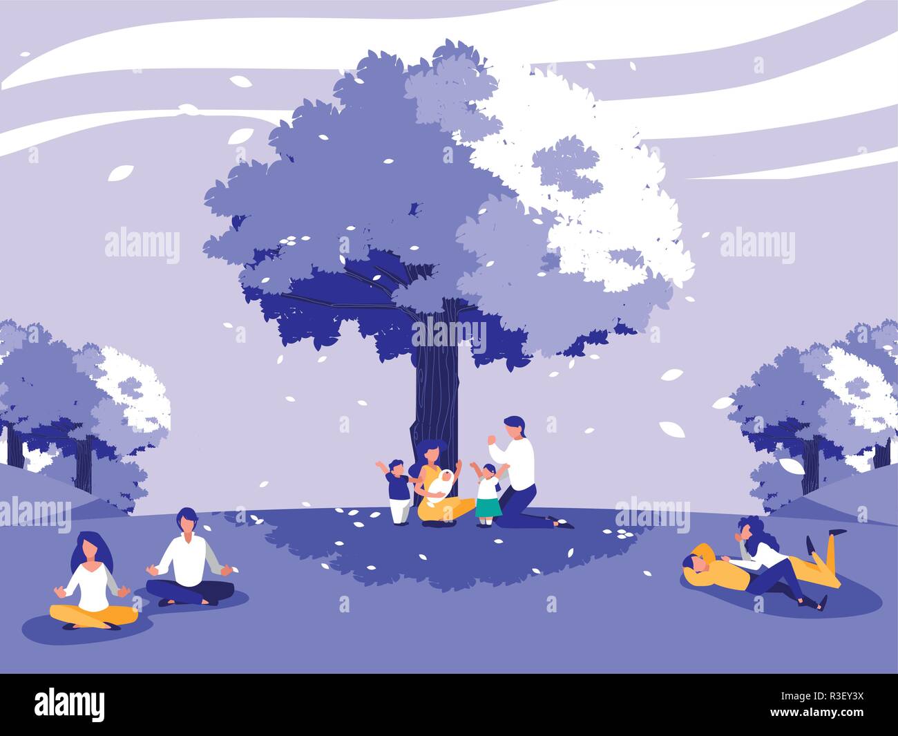 creative landscape with tree and people vector illustration design ...