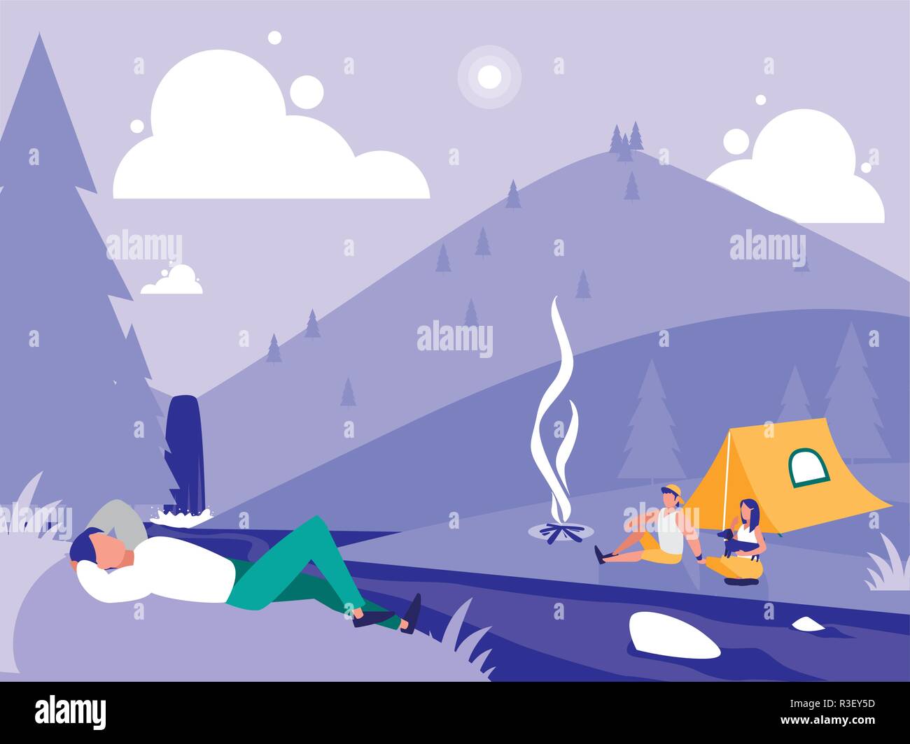 creative landscape with people camping vector illustration design Stock ...