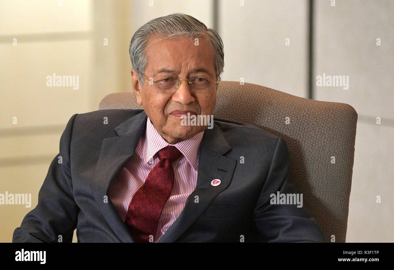 Malaysian Prime Minister Mahathir Mohamad During A Bilateral Meeting With Russian President Vladimir Putin On The Sidelines Of The Asean Summit November 13 2018 In Singapore Stock Photo Alamy