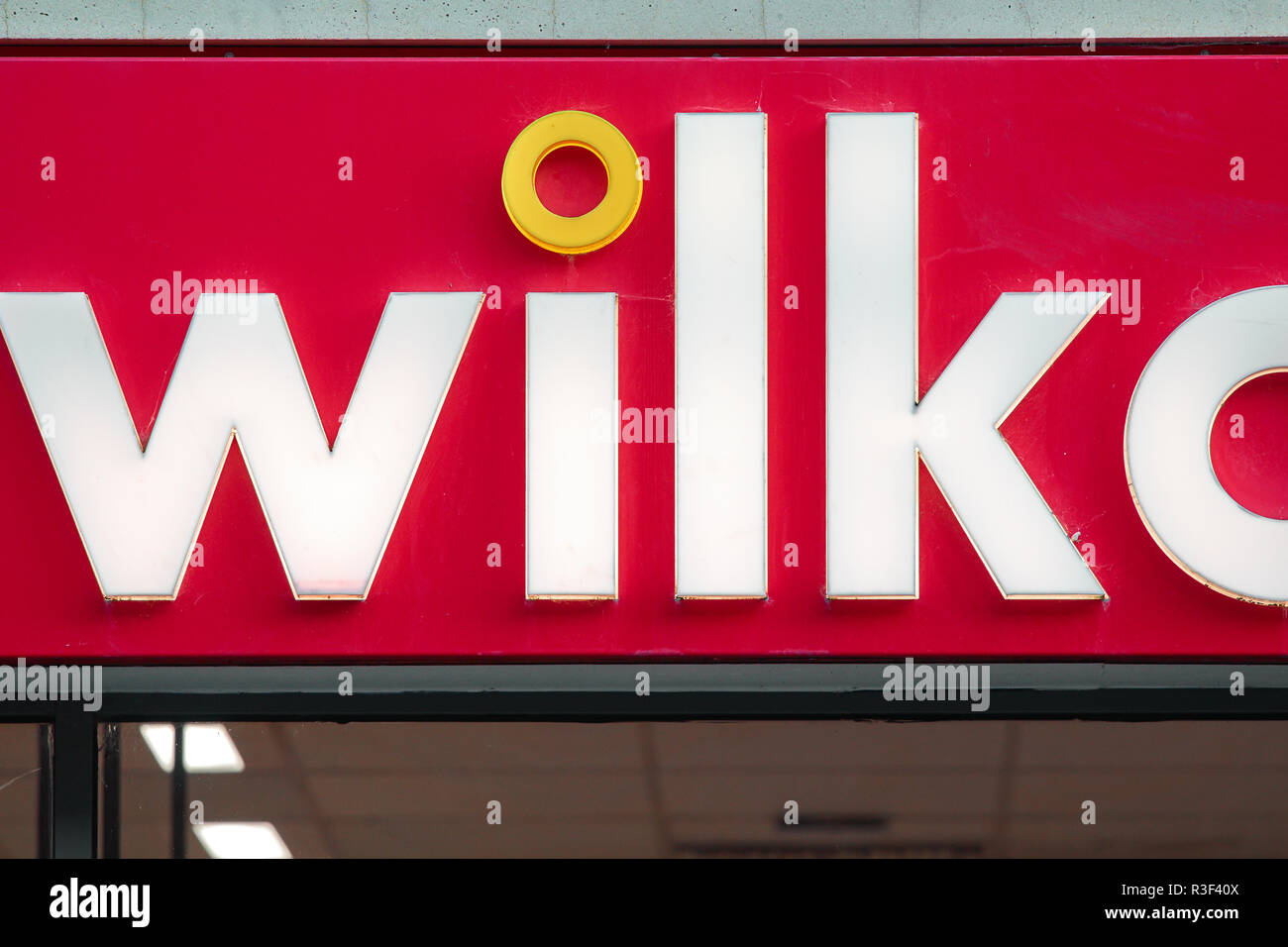 Wilko sign over the Wilkinson shop at Kettering, England Stock Photo