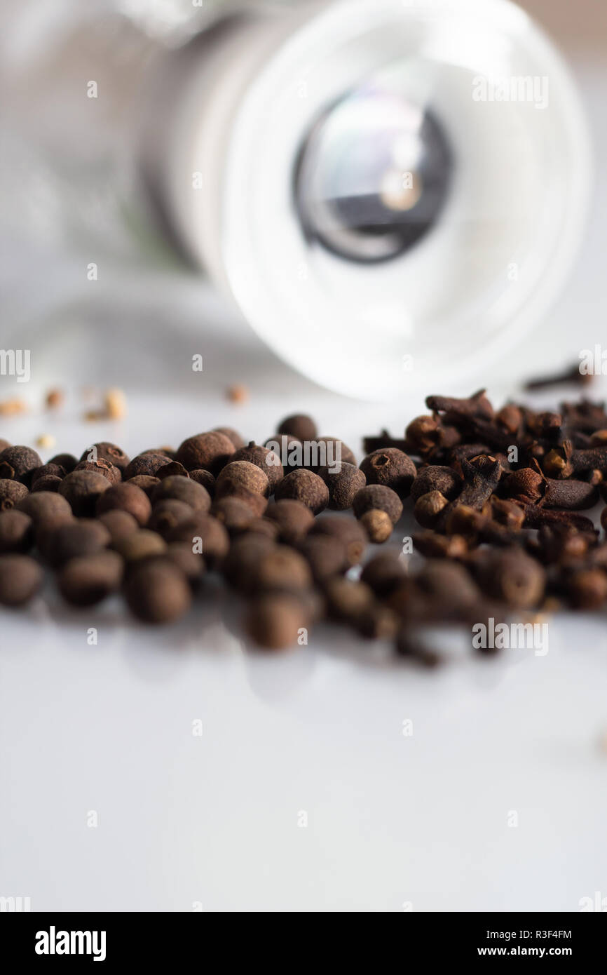 Allspice, dried cloves and pepper mill Stock Photo Alamy