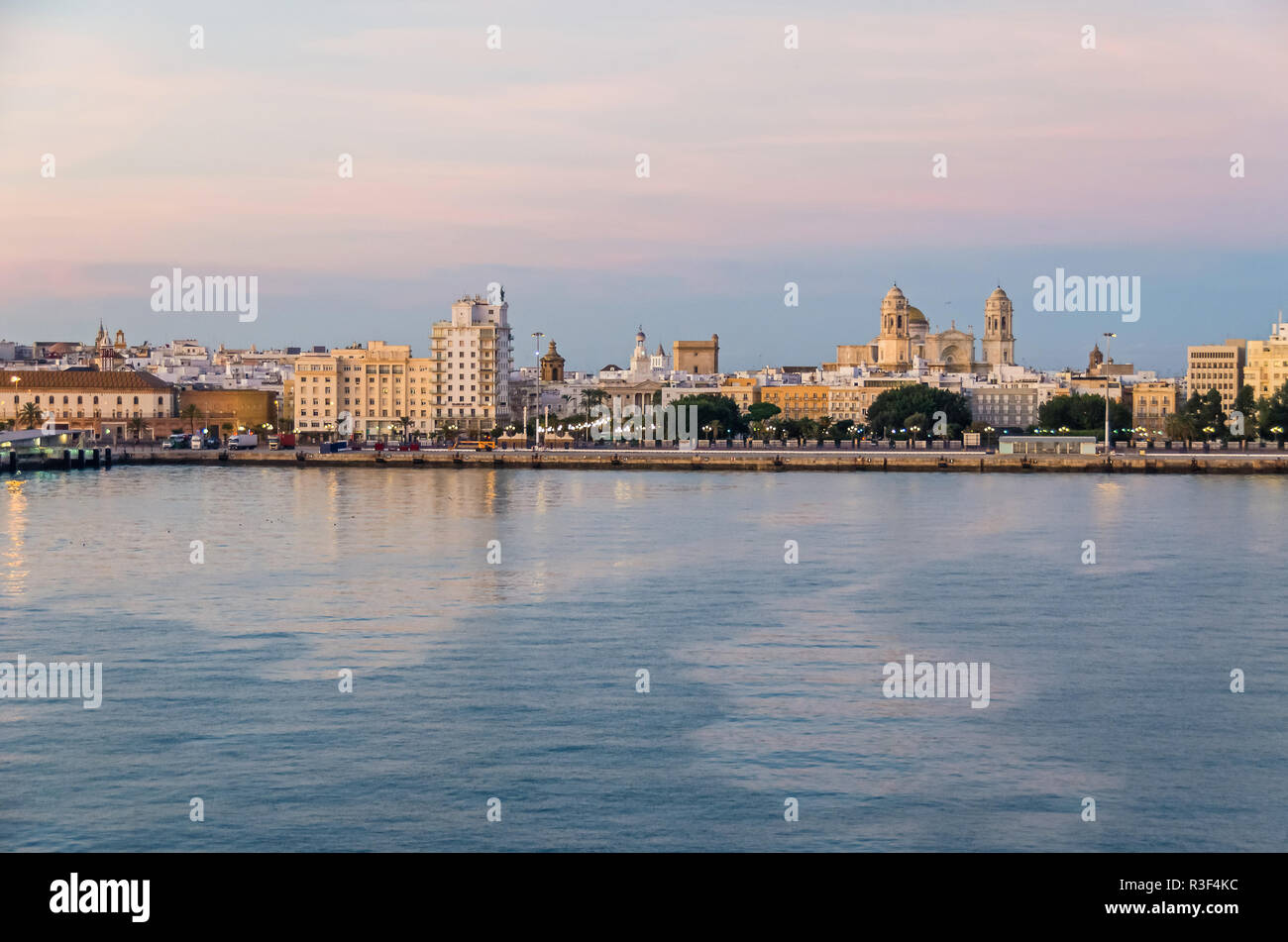 Cadiz, the oldest continuously inhabited city in Western Europe, with its Avenida del Puerto, Plaza de Sevilla,the building of the newspaper  publishe Stock Photo