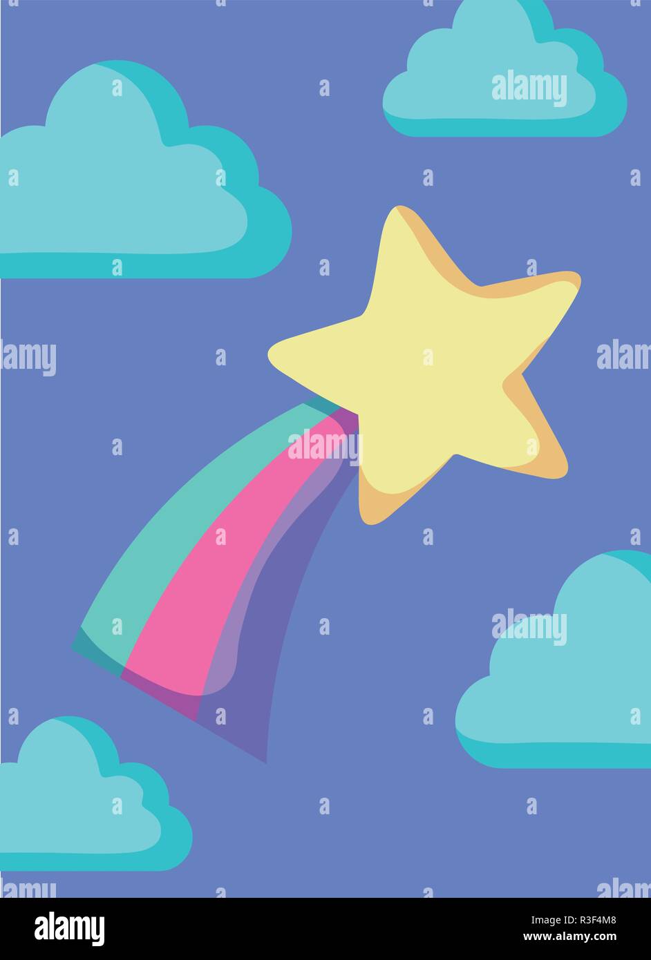 cute star with rainbow and clouds vector illustration design Stock ...