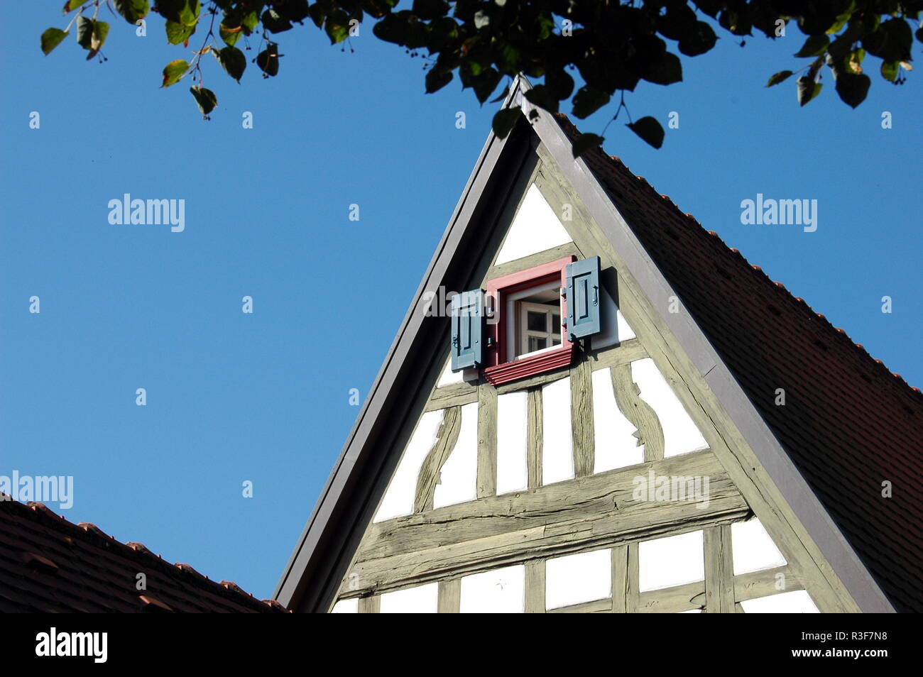 gable of small cultural center in rheinzabern Stock Photo