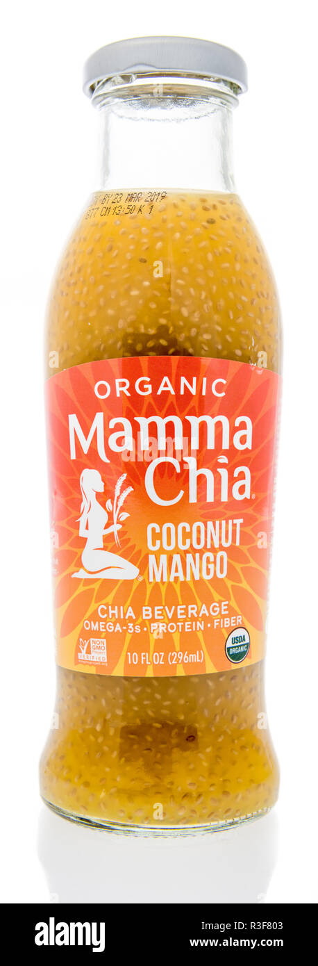Winneconne, WI - 21 November 2018: A bottle of  Mamma Chia drink on an isolated background. Stock Photo