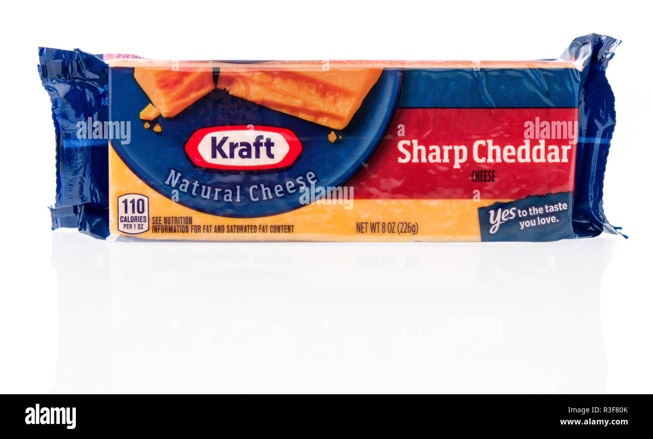 Winneconne, WI - 21 November 2018: A package of Kraft sharp cheddar cheese on an isolated background. Stock Photo